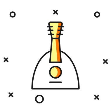 Beyaz arkaplanda izole edilmiş ana hatlı müzikal enstrüman Balalaika simgesi. Düz çizgili, gölgeli. Vektör.