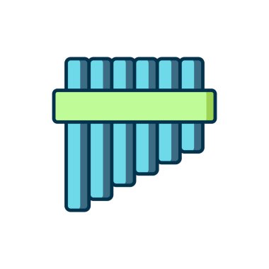 Doldurulmuş Pan flüt simgesi beyaz arkaplanda izole edildi. Geleneksel Peru müzik aleti. Peru, Bolivya ve Meksika 'dan halk enstrümanı. Düz çizgili, gölgeli. Vektör.