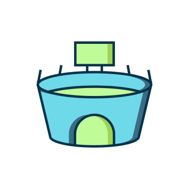 Beyaz arka planda izole edilmiş ana hatlı stadyum ikonu. Arena sembolü. Düz çizgili, gölgeli. Vektör.