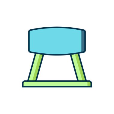 Beyaz arka planda izole edilmiş ana hatlı Pommel at simgesi. Atlama ve jimnastik için spor aletleri. Düz çizgili, gölgeli. Vektör.