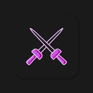 Siyah arkaplanda izole edilmiş ana hatlı eskrim simgesi. Spor malzemeleri. Düz çizgili, gölgeli. Vektör.