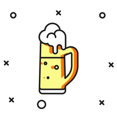 Beyaz arka planda izole edilmiş bira ikonu ana hatlarıyla dolu. Aziz Patrick gününüz kutlu olsun. Ulusal İrlanda bayramı. Düz çizgili, gölgeli. Vektör.
