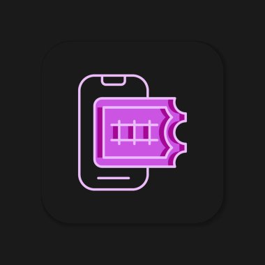 Çevrimiçi bilet rezervasyonu ve uygulama arayüzü simgesi satın alınması siyah arkaplanda izole edildi. E-bilet siparişi. Elektronik tren bileti ekranda. Düz çizgili, gölgeli. Vektör.