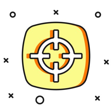 Doldurulmuş ana hatlı hedef spor simgesi beyaz arkaplanda izole edildi. Atış mesafesi ya da atış mesafesi için sayıları olan temiz bir hedef. Düz çizgili, gölgeli. Vektör.