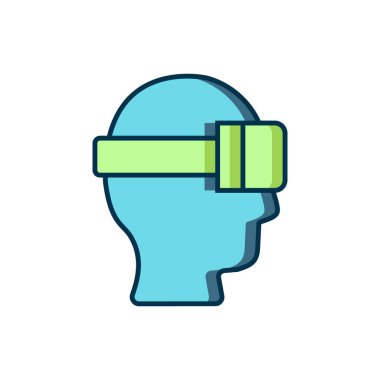 Doldurulmuş Sanal gerçeklik gözlüğü simgesi beyaz arkaplanda izole edilmiş. Stereoskopik 3D VR maskesi. Optik baş monte edildi. Düz çizgili, gölgeli. Vektör.