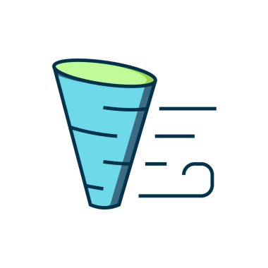 Doldurulmuş Tornado simgesi beyaz arkaplanda izole edildi. Düz çizgili, gölgeli. Vektör.