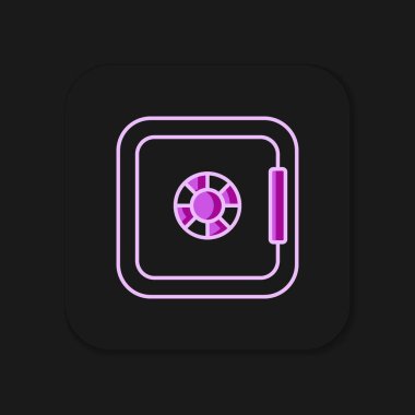 Siyah arkaplanda izole edilmiş güvenli ana hatlar simgesi. Kapı, şifreli bir banka kasası. Güvenilir Veri Koruma. Düz çizgili, gölgeli. Vektör.