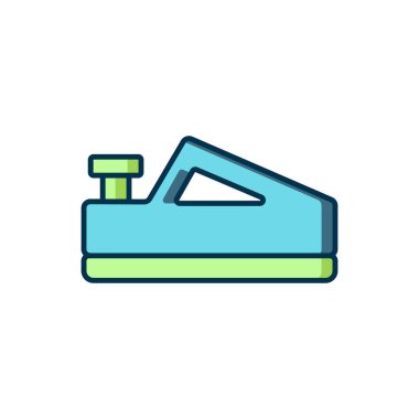 Ahşap işçilerinin el yapımı ikonu için beyaz arka planda izole edilmiş ahşap uçaklar. Ortak düzlem. Düz çizgili, gölgeli. Vektör.