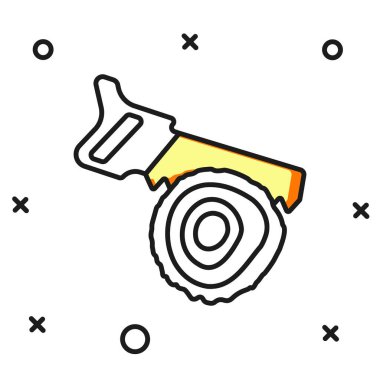 Doldurulmuş el testeresi ve günlük simgesi beyaz arkaplanda izole edildi. Düz çizgili, gölgeli. Vektör.