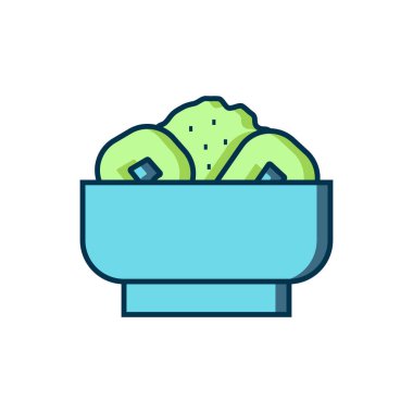 Beyaz arkaplanda izole edilmiş Chow mein tabağı simgesi. Asya yemekleri. Düz çizgili, gölgeli. Vektör.