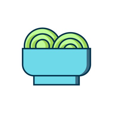 Beyaz arka planda izole edilmiş ana hatlı Asya erişteleri ve yemek çubukları ikonu. Sokak yemeği. Kore, Japon, Çin yemekleri. Düz çizgili, gölgeli. Vektör.