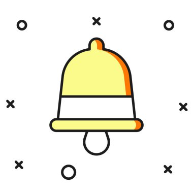 Beyaz arka planda izole edilmiş Mutlu Noeller zil ikonu. Alarm sembolü, servis zili, el zili işareti, uyarı. Düz çizgili, gölgeli. Vektör.