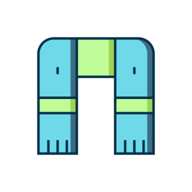 Beyaz arkaplanda kışın eşarp simgesi oluşturuldu. Düz çizgili, gölgeli. Vektör.