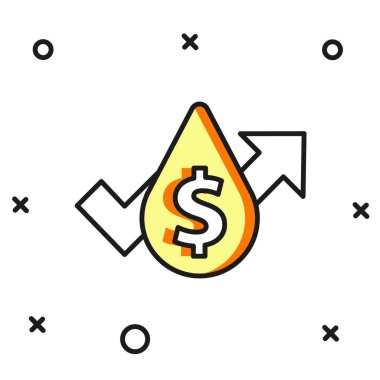 Doldurulmuş petrol fiyatlarındaki artış simgesi beyaz arkaplanda izole edilmiş. Petrol endüstrisi krizi konsepti. Düz çizgili, gölgeli. Vektör.