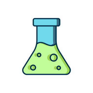 Doldurulmuş petrol test tüpü simgesi beyaz arka planda izole edildi. Komiklik şişesi ve düşen damla. Düz çizgili, gölgeli. Vektör.
