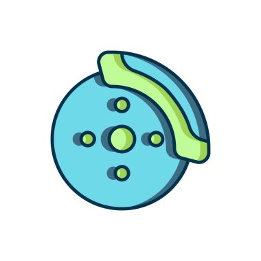 Beyaz arkaplanda izole edilmiş Caliper simgesiyle dolu ana hatlı araba fren diski. Düz çizgili, gölgeli. Vektör.