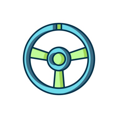 Beyaz arka planda izole edilmiş ana hatlı yarış direksiyon ikonu. Araba tekeri ikonu. Düz çizgili, gölgeli. Vektör.