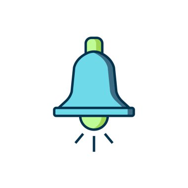 Doldurulmuş ana hatlı zil simgesi beyaz arkaplanda izole edildi. Yangın alarmı. Servis zili, el zili işareti, uyarı sembolü. Düz çizgili, gölgeli. Vektör.