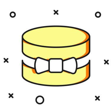Doldurulmuş ana hatlı hediye kutusu simgesi beyaz arkaplanda izole edildi. 8 Mart. Uluslararası Mutlu Kadınlar Günü. Düz çizgili, gölgeli. Vektör.