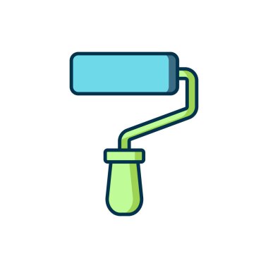 Doldurulmuş ana hatlı boya fırça simgesi beyaz arkaplanda izole edildi. Düz çizgili, gölgeli. Vektör.