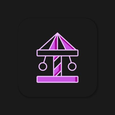 Siyah arkaplanda izole edilmiş ana hatlı atlıkarınca simgesi. Eğlence parkı. Çocuklar için eğlence parkı, eğlence parkı. Düz çizgili, gölgeli. Vektör.