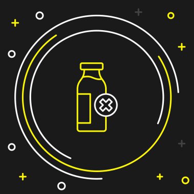 Çizgi Laktoz Hoşgörüsüzlüğü simgesi siyah arkaplanda izole edildi. Süte izin yok. Alerji konsepti, laktoza duyarlılık alerjisi uyarısı. Renkli taslak konsepti. Vektör.