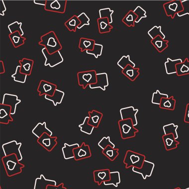 Konuşma baloncuğu simgesindeki Çizgi Kalbi siyah arkaplanda kusursuz desen izole etti. Sevgililer günün kutlu olsun. Vektör.