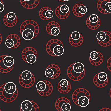 Çizgi kumarhane çipleri simgesi siyah arkaplanda izole edilmiş. Kumarhane kumarı. Vektör.