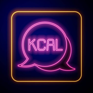 Parlayan neon Kcal simgesi siyah arkaplanda izole edildi. Sağlıklı yemek. Vektör.
