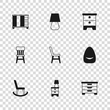 Mobilya sehpasını, çekmecelerin sandığı, masa ve simgeyle kurun. Vektör.