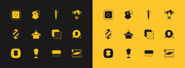 Fermuar Manken Katmanları tekstil kumaş rulo elbise askısı dikiş düğmesi kıyafetleri ve deri ikon dikmek için elbise iğnesi hazırlayın. Vektör.