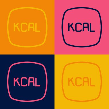 Pop sanat çizgisi simgesi Kcal renk arkaplanında izole edildi. Sağlıklı yemek. Vektör.