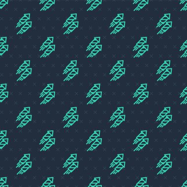 Yeşil çizgi havai fişek ikonu mavi arka planda izole edilmiş kusursuz desen. Eğlence partisi anlayışı. Patlayıcı havai fişek sembolü. Vektör.