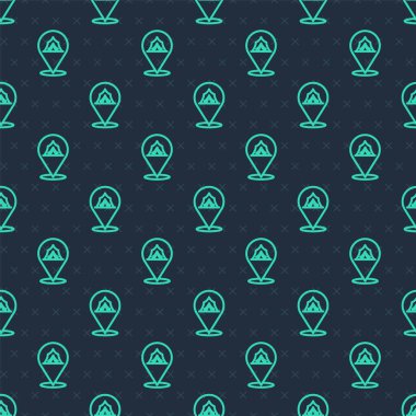 Yeşil çizgi sirk ikonu mavi arka planda izole edilmiş kusursuz desen. Karnaval kamp çadırı. Eğlence parkı. Vektör.