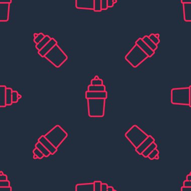 Waffle konisi simgesinde kırmızı çizgi dondurma siyah arkaplanda izole edilmiş kusursuz desen. Güzel sembol. Vektör.