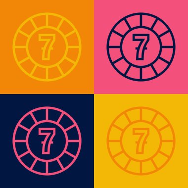 Pop Art Line Casino çipleri simgesi renk arkaplanında izole edildi. Kumarhane kumarı. Vektör.
