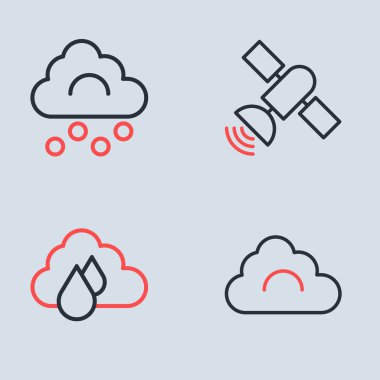 Yağmur ve dolu bulutu ikonu ile uydu bulutu hattı oluşturun. Vektör.