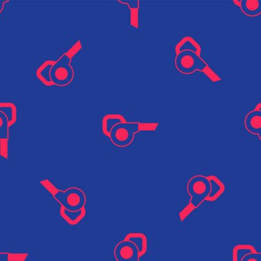 Kırmızı Yaprak bahçe hava üfleyici ikonu mavi arka planda izole edilmiş pürüzsüz desen. Vektör.