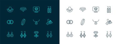 Kolyeye, gerdanlık kolyesine elmas kolye mankeni ve ikon takın. Vektör.