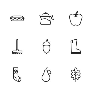 Pear Su geçirmez lastik çizme Yaprak Elma, Ev Yapımı Turta ve Bahçe Tırmığı ikonu. Vektör.