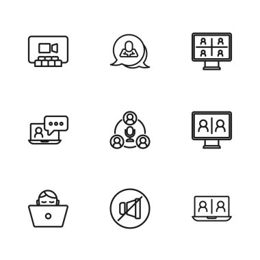 Mikrofon görüntülü konuşma konferansı konuşma balonu ve simgesini ayarla. Vektör.