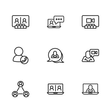 Görüntülü sohbet konferansı konuşma balonu ve simgesini ayarla. Vektör.