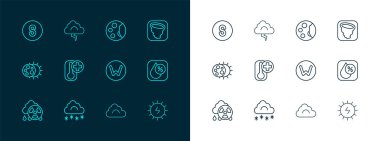 Hat Hortum Bulutu 'nu kar pusulası kuzey termometre ay fazları güney ve şimşek simgesi ile ayarla. Vektör.