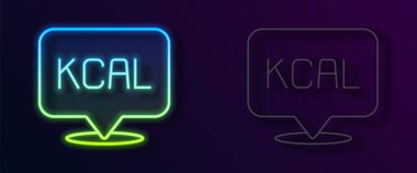 Parlayan neon hattı Kcal simgesi siyah arkaplanda izole edildi. Sağlıklı yemek. Vektör.