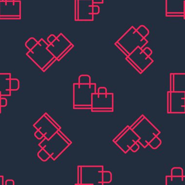 Kırmızı çizgi kağıt poşet ikonu siyah arkaplanda izole edilmiş kusursuz desen. Paket işareti. Vektör.