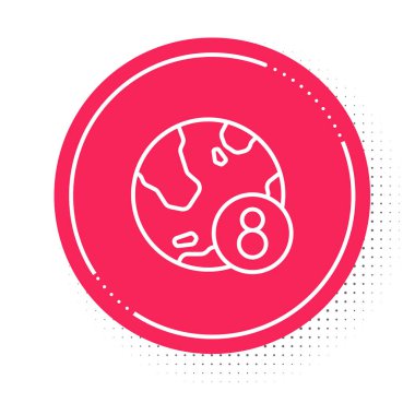 Beyaz çizgi 8 Mart simgesi beyaz arkaplanda izole edildi. Uluslararası Mutlu Kadınlar Günü. Kırmızı daire düğmesi. Vektör.