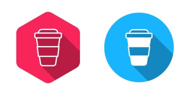 Kahve fincanını doldurup, izole edilmiş, uzun gölgeli bir ikon haline getirmek için. Vektör.