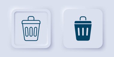 Çöp kutusu simgesi gri arkaplanda izole edildi ve çizildi. Çöp kutusu tabelası. Sepet simgesini geri dönüştür. Ofis çöpü ikonu. Kare düğmesi. Vektör.