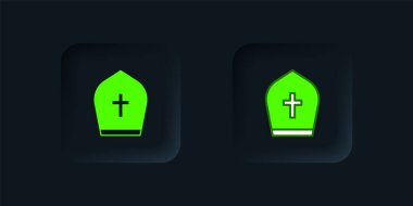 Yeşil Papa şapka simgesi siyah arkaplanda izole edildi. Hristiyan şapkası işareti. Siyah kare düğme. Vektör.