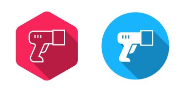 Tarayıcı, uzun gölge arkaplan ile izole edilmiş barkod simgesini tarıyor. Barkod etiketi. Parmaklıklı teslimat için kimlik. Vektör.